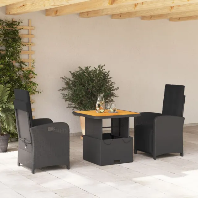vidaXL 3-delige Tuinset met kussens poly rattan zwart, foto 2
