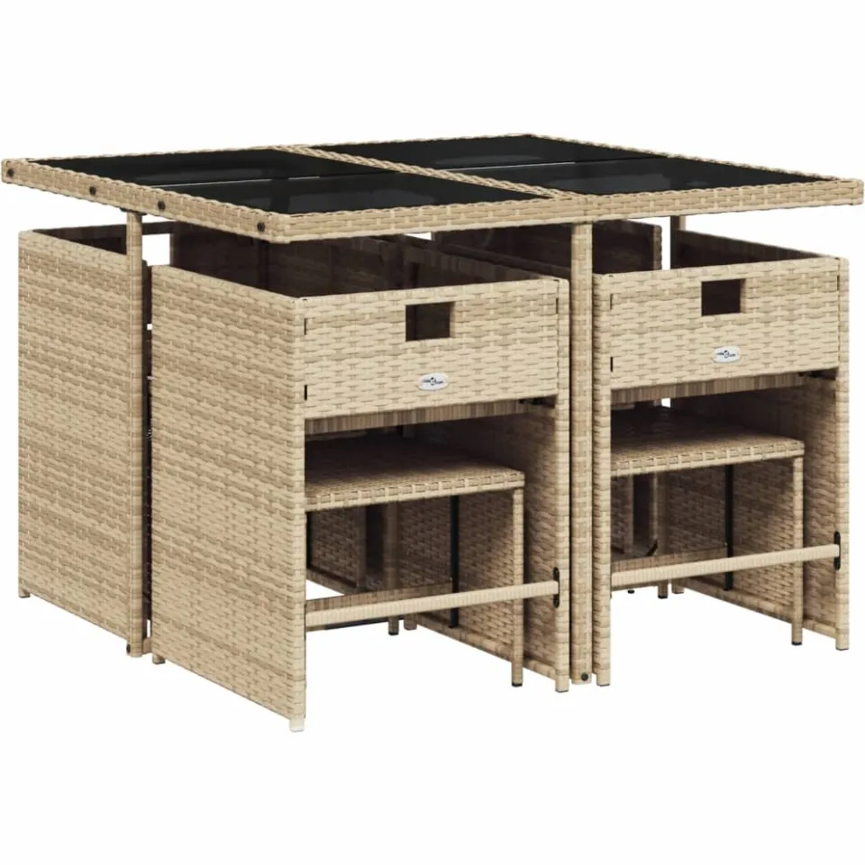 vidaXL 9-delige Tuinset met kussens poly rattan beige