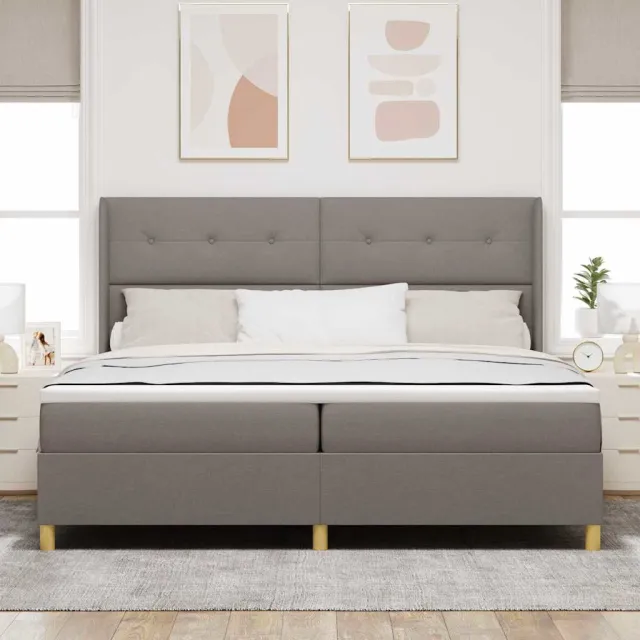 vidaXL Boxspringbed met hoofdeinde Taupe 200 x 200 cm Stof