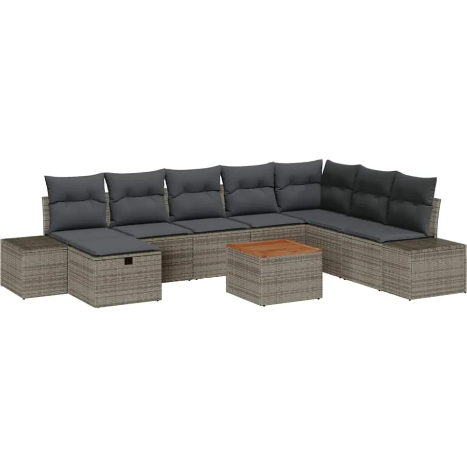vidaXL Tuinbankenset 9 st Grijs Poly riet