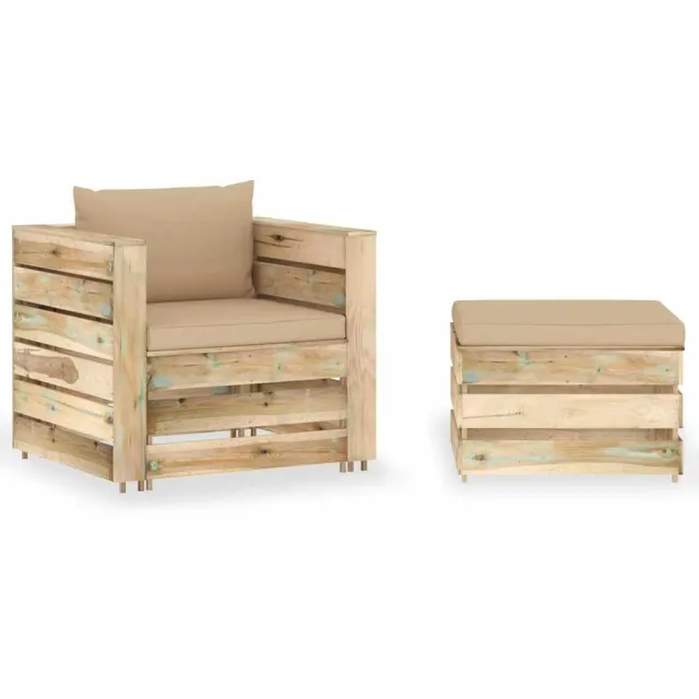 vidaXL 2-delige Loungeset met kussens groen geïmpregneerd hout Bruin