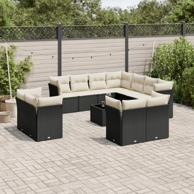 vidaXL 12-delige Loungeset met kussens poly rattan zwart, foto 2