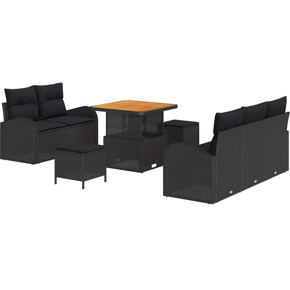 vidaXL Tuinbankenset 8 st Zwart poly rattan