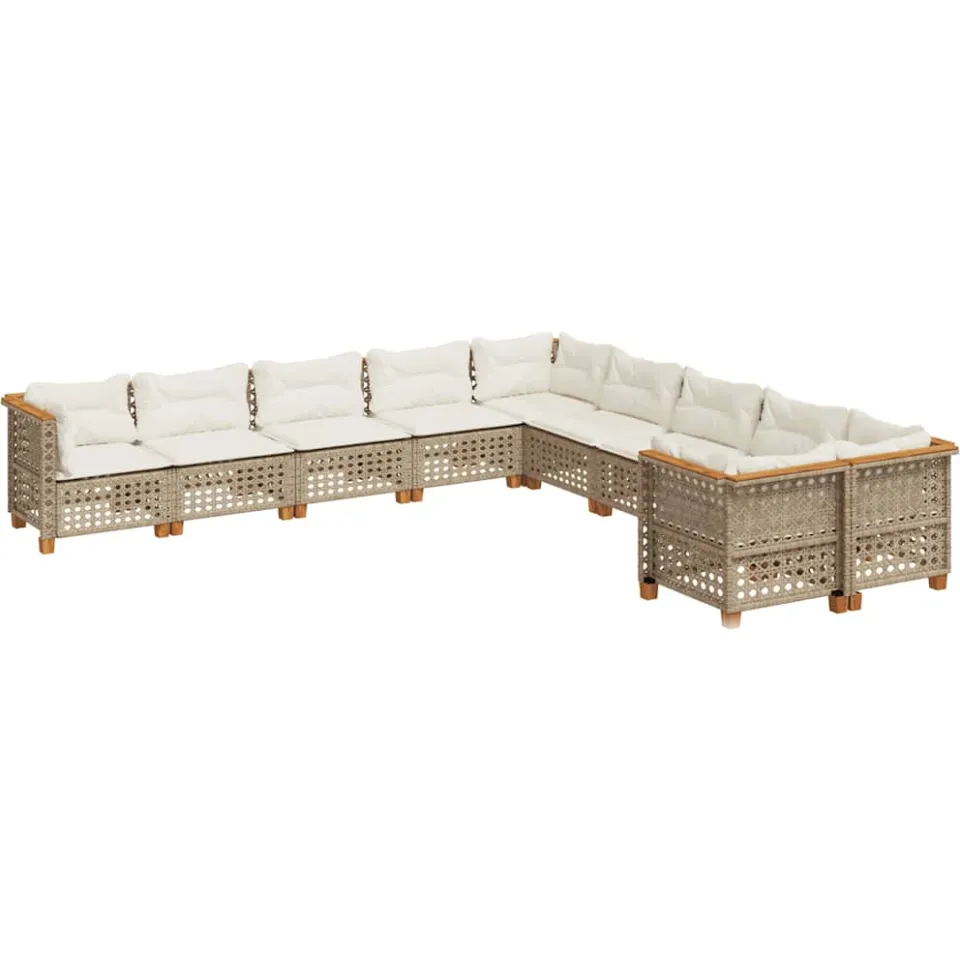 vidaXL 10-delige Loungeset met kussens poly rattan beige