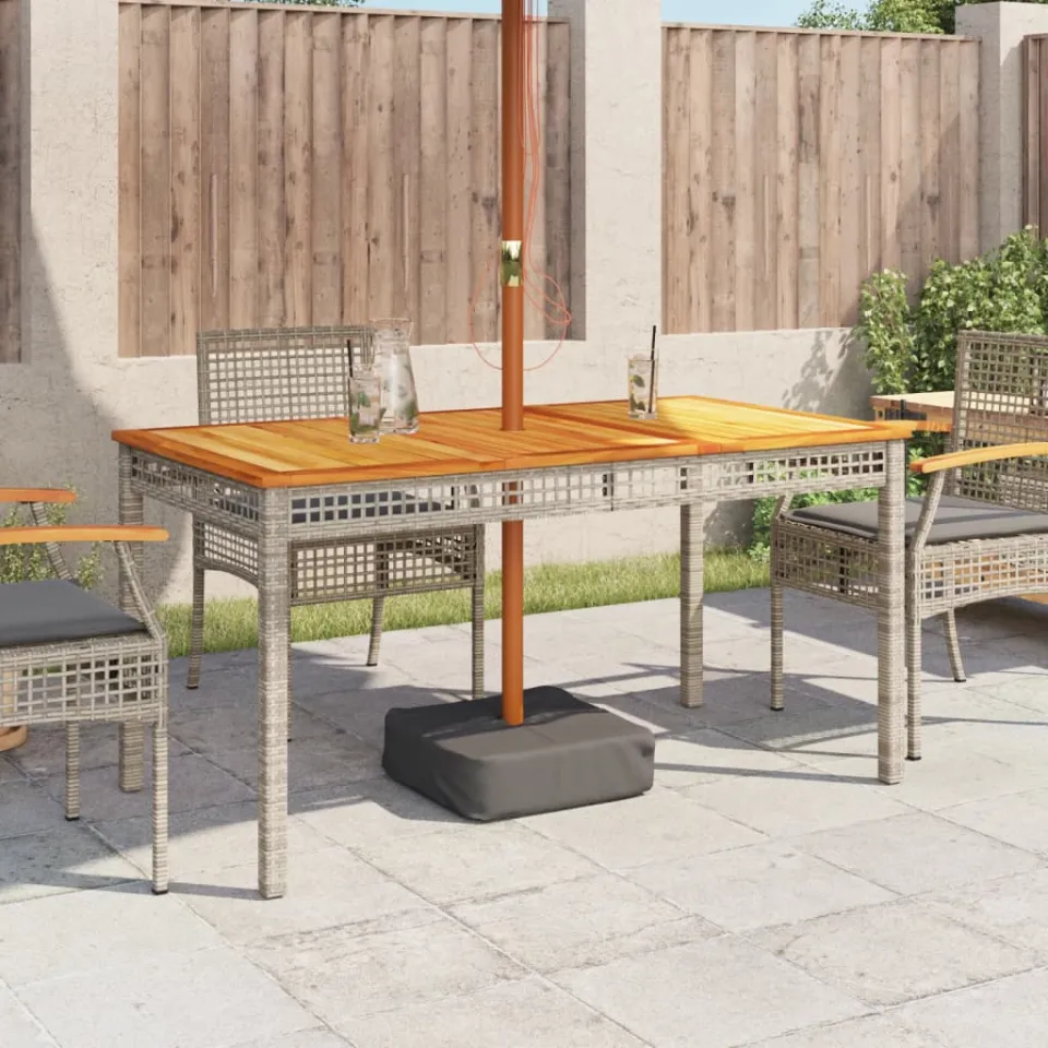 vidaXL Tuintafel 140x80x75 cm poly rattan en acaciahout grijs, foto 3