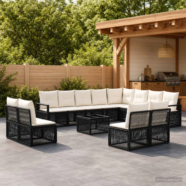 vidaXL Tuinbankenset 13 st Zwart poly rattan