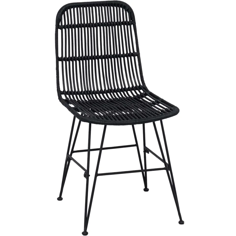 vidaXL Eetkamerstoel 2 st Rattan en staal Zwart 41 x 55 x 85 cm, foto 3