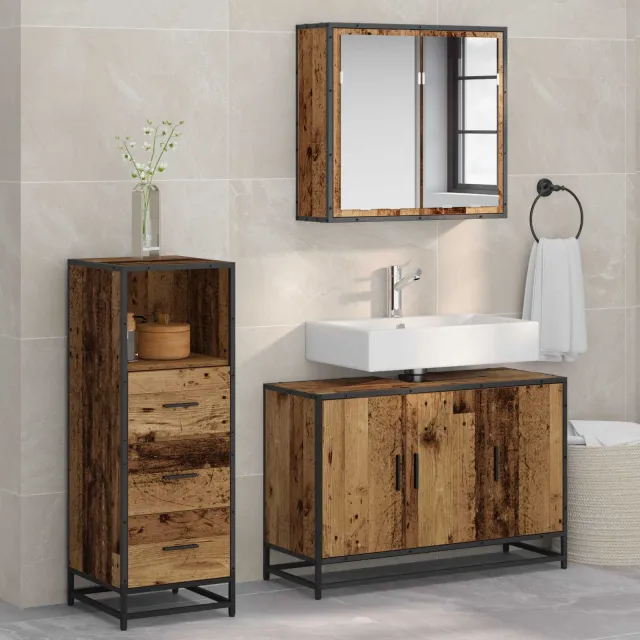 vidaXL Badkamermeubelset 3 st Oud Hout Bewerkt hout Bruin