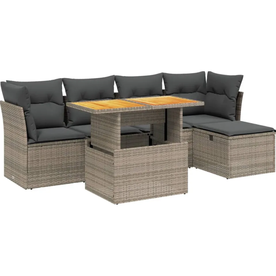 vidaXL 6-delige Loungeset met kussens poly rattan grijs, foto 3