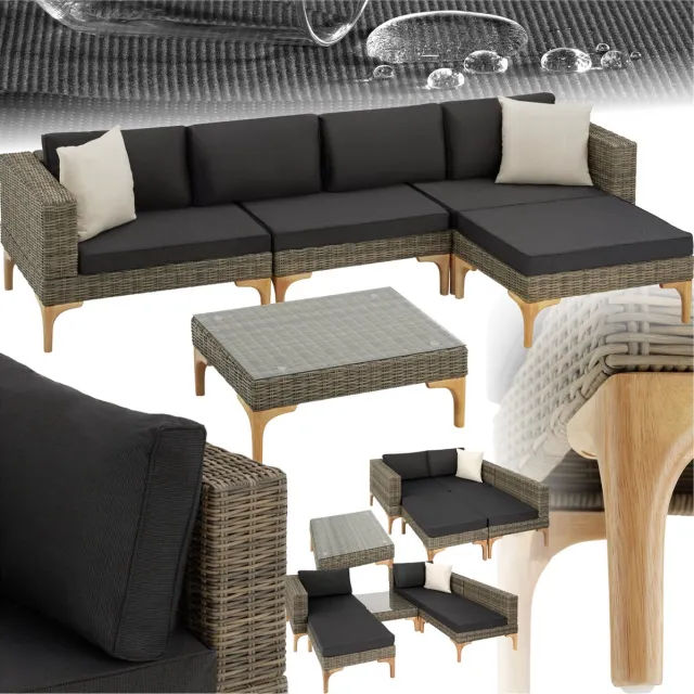Tectake Outdoor wicker lounge - 5-delige tuinmeubelbankset - Vrij combineerbaar met hoekstoel, fauteuil, kruk en tafel - Tuinlounge inclusief zit- rug- en sierkussens - Bruin