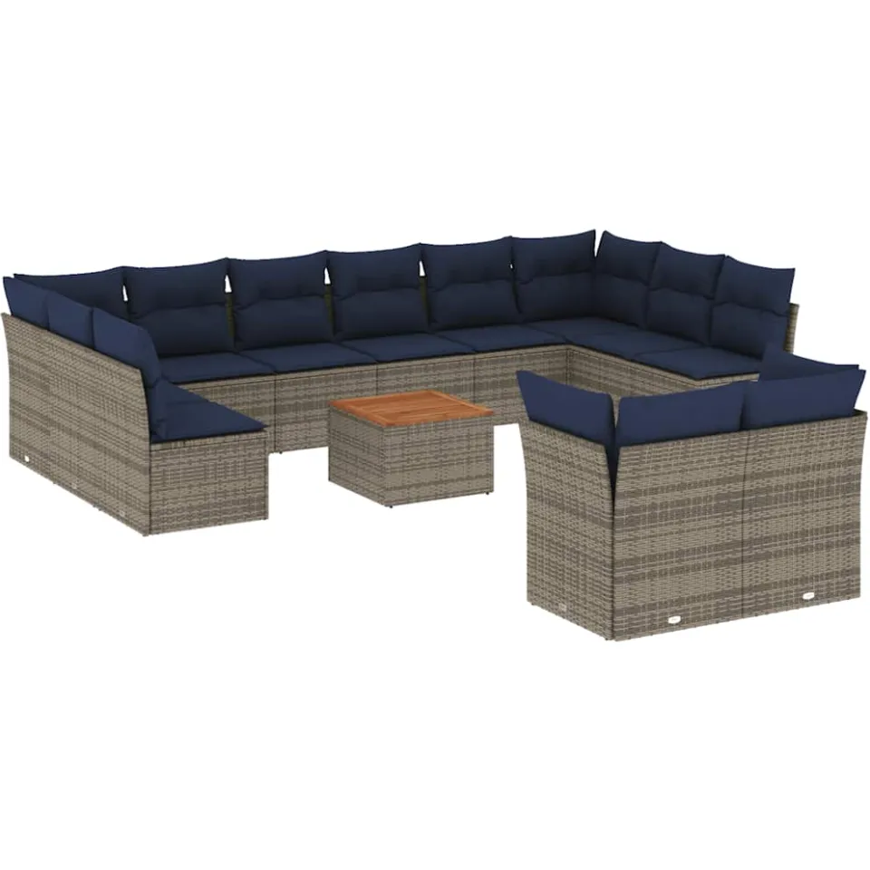vidaXL 13-delige Loungeset met kussens poly rattan grijs, foto 3