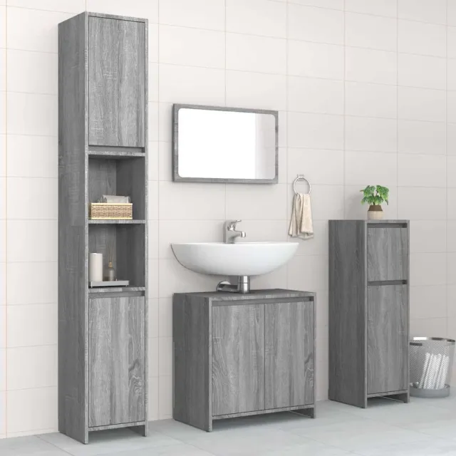 vidaXL 4-delige Badkamermeubelset bewerkt hout grijs sonoma eikenkleur, foto 2