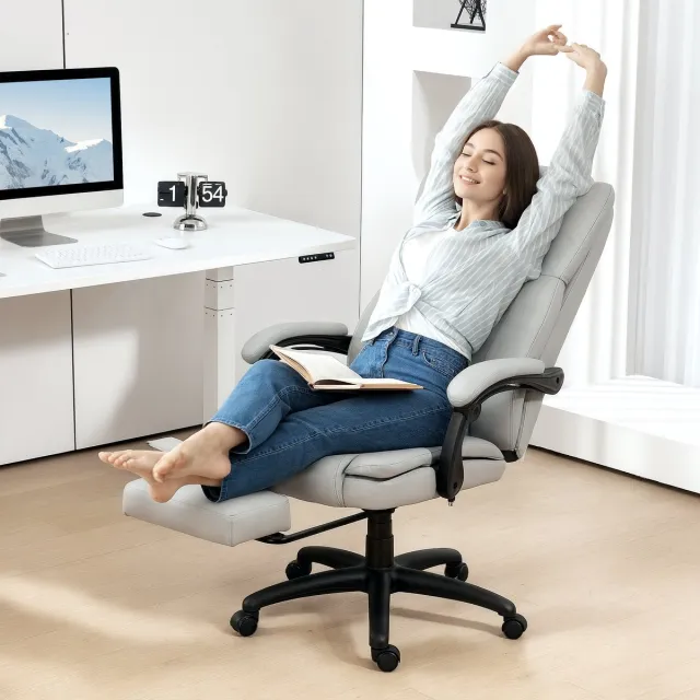 COVREO Bureaustoel 68,5x68,5x113-121 cm lichtgrijs kunstleer, met massagefunctie