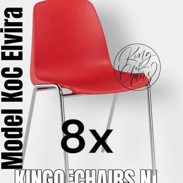 King of Chairs set van 8- model KoC Elvira rood met verchroomd onderstel. Kantinestoel stapelstoel kuipstoel vergaderstoel tuinstoel kantine stapel stoel kantinestoelen stapelstoelen keukenstoelen arenastoel Helene schoolstoel eetkamerstoelen