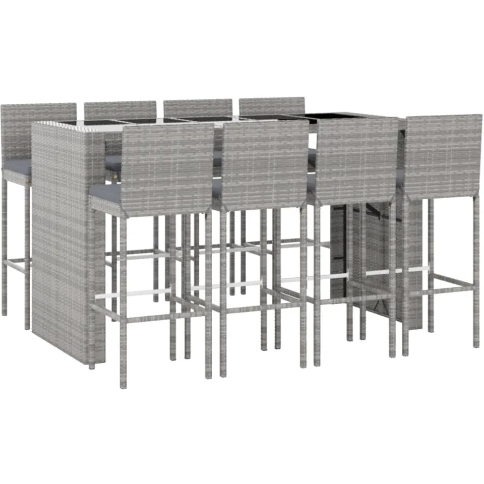vidaXL 9-delige Tuinbarset met kussens poly rattan grijs
