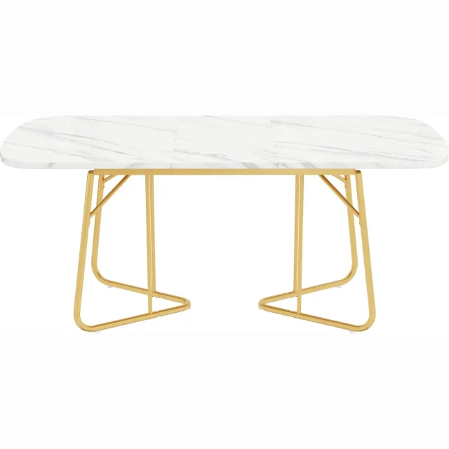 SONNENH Uitschuifbare eettafel - 140 tot 180 x 80 cm - Wit marmerlook / goudkleurig
