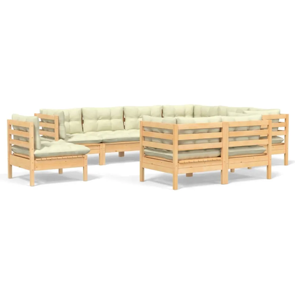 vidaXL 9-delige Loungeset met crèmekleurige kussens grenenhout, foto 3