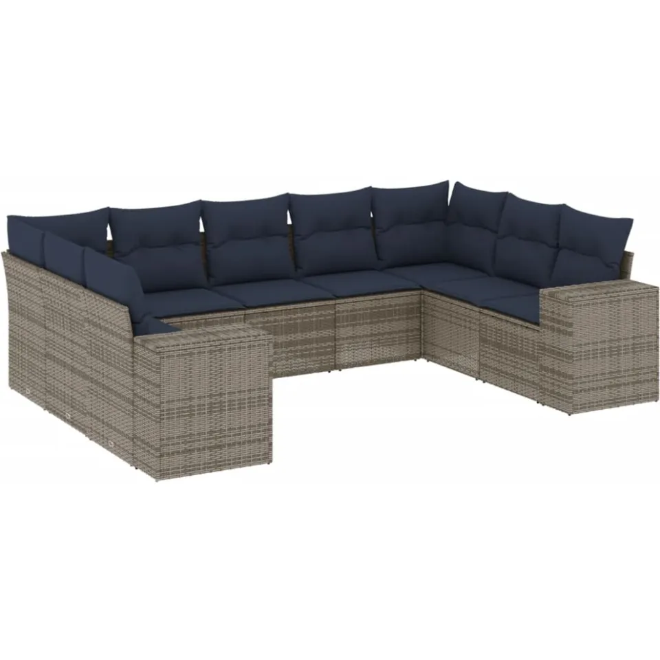 vidaXL 9-delige tuinbankset met kussens, grijs polyrotan, foto 3