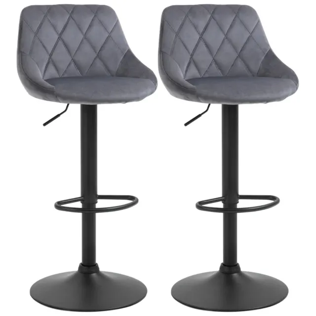 ZYLARO Barkruk - Set Van 2 - In Hoogte Verstelbare Barstoelen Met Rugleuning - Fluwelen Look - Metalen Frame - Voetsteun - Draaibaar - Donkergrijs