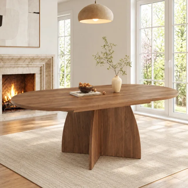 DESMIU Eettafel - Uitschuifbaar van 120 tot 180 cm - Voor 4 tot 8 Personen in de Eetkamer - MDF in Walnootkleur - 180 x 90 x 75 cm