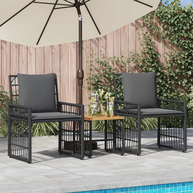 vidaXL Buitenmeubelset 3 st Zwart en Donkergrijs Staal en Poly Rattan, foto 2