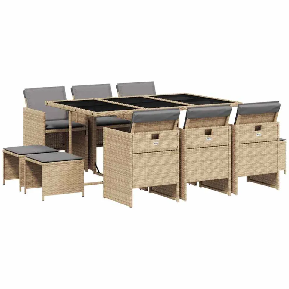 vidaXL 11-delige Tuinset met kussens poly rattan gemengd beige, foto 3