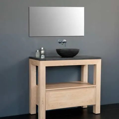 Sanilux Badkamermeubelset Sanilux Robusta Dynasty 100x47x85 cm Massief Eikenhout en Ronde Waskom Massief hout