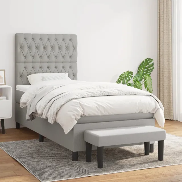 vidaXL Boxspring met matras stof lichtgrijs 90x190 cm grijs