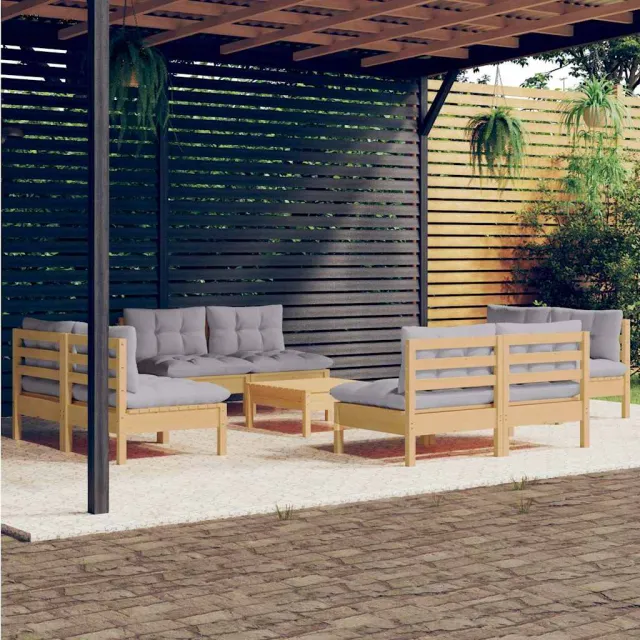 vidaXL 9-delige Loungeset met grijze kussens grenenhout grijs, foto 2