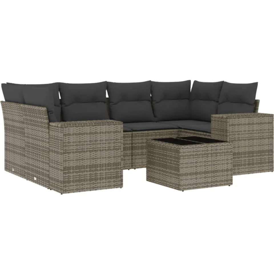 vidaXL 7-delige Loungeset met kussens poly rattan grijs