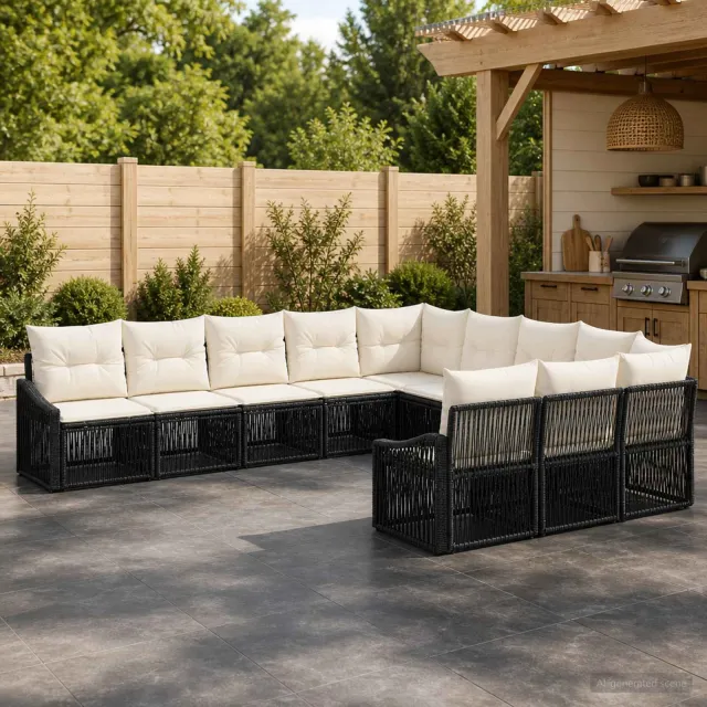 vidaXL Tuinbankenset 11 st 11-zits Zwart poly rattan, foto 2