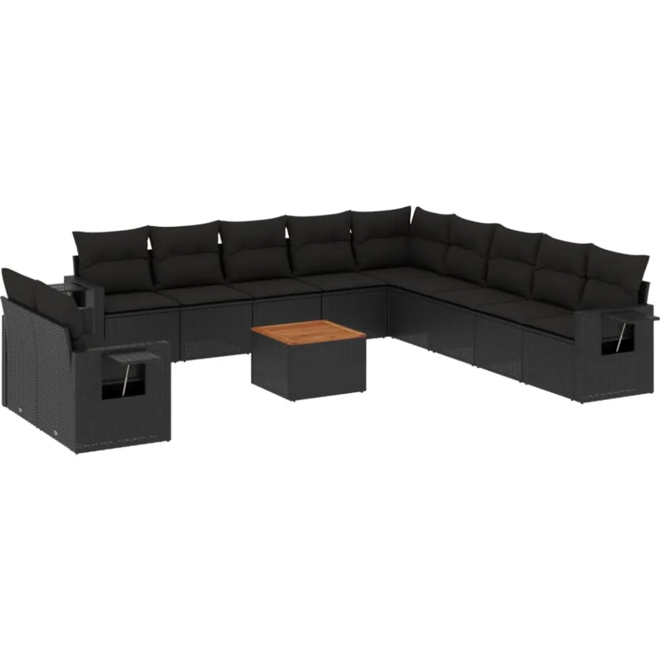 vidaXL 12-delige Loungeset met kussens poly rattan zwart, foto 3