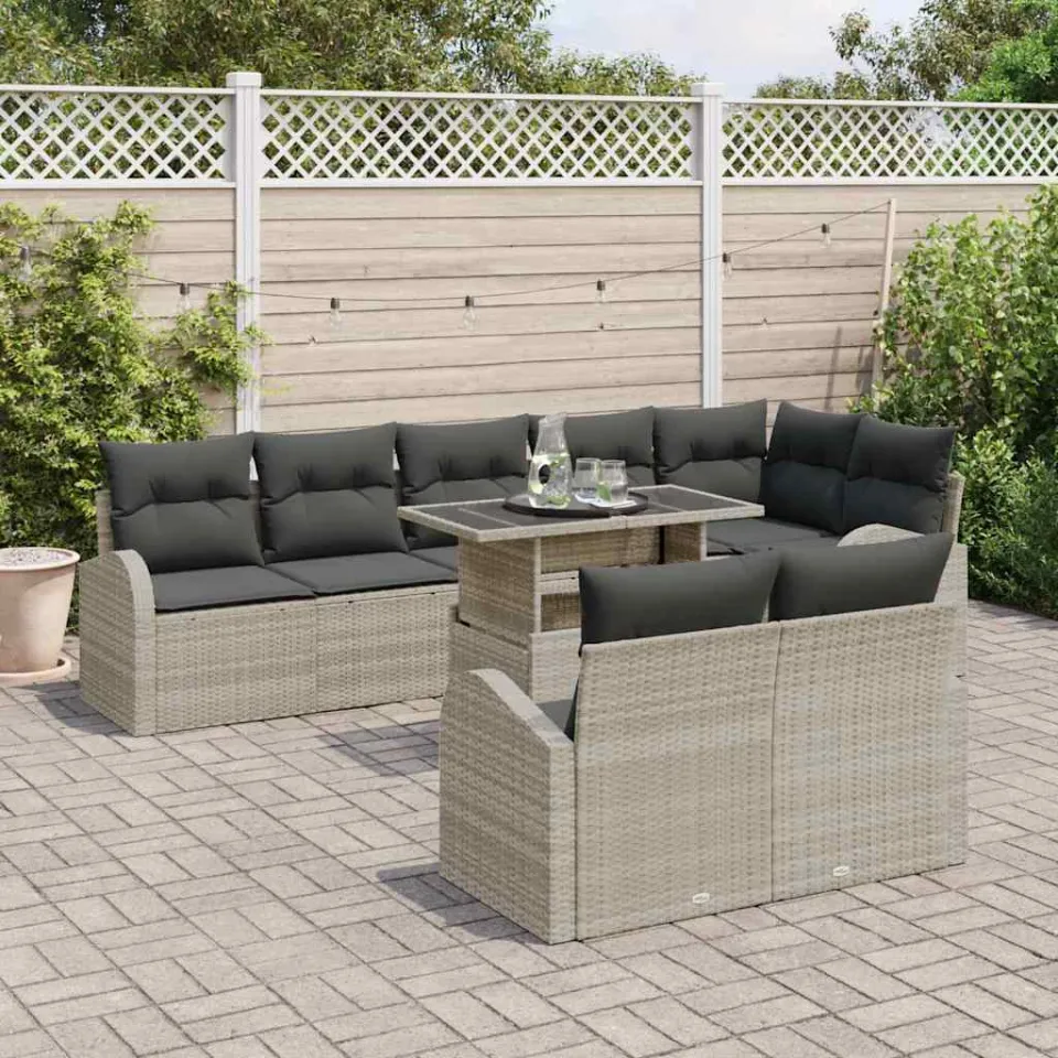 vidaXL Tuin Sofa Set 9 st Lichtgrijs Poly riet, foto 2