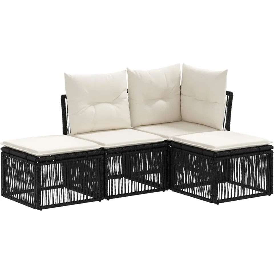 vidaXL Tuinbankenset 4 st Zwart poly rattan