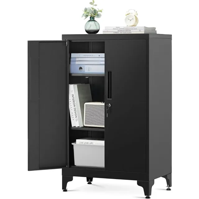 Conway Living Archiefkast met slot - Kantoorkast - Opbergkasten met deuren - Multifunctionele - Garagekast - Dossierkast - Stalen kast - 90x60x40 cm Zwart