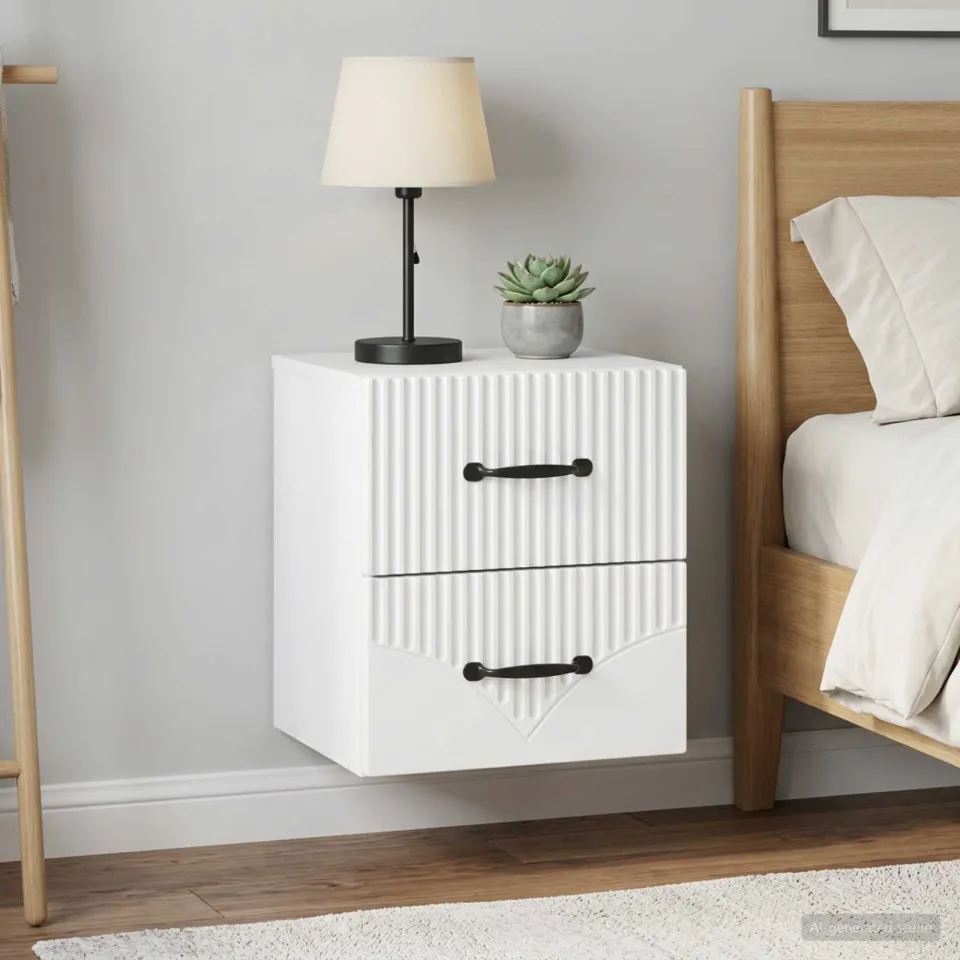 vidaXL Wandbeugel Bedkast 2 st Wit 34,5 x 33 x 40 cm Bewerkt hout, foto 4