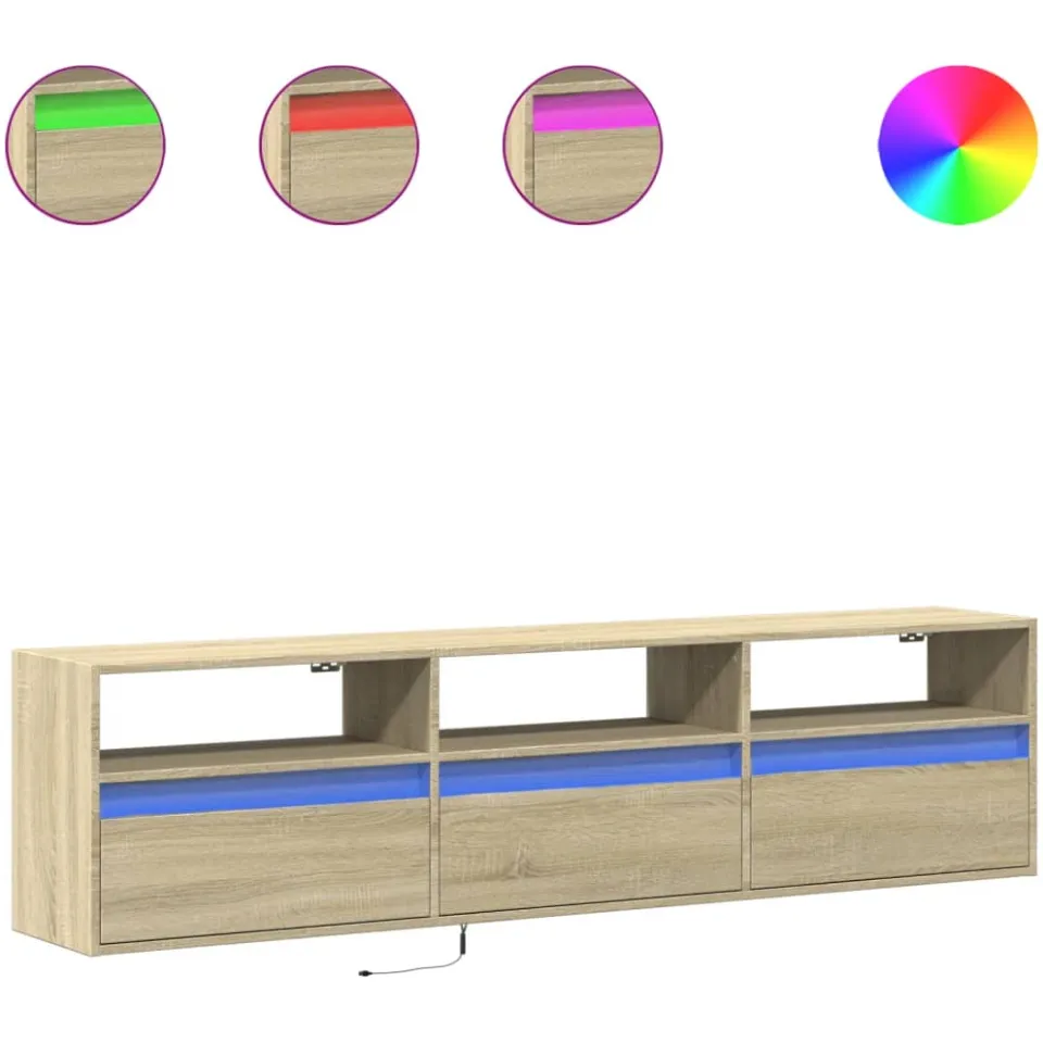 vidaXL Tv-wandmeubel met LED-verlichting 180x31x45 cm sonoma eiken, foto 3