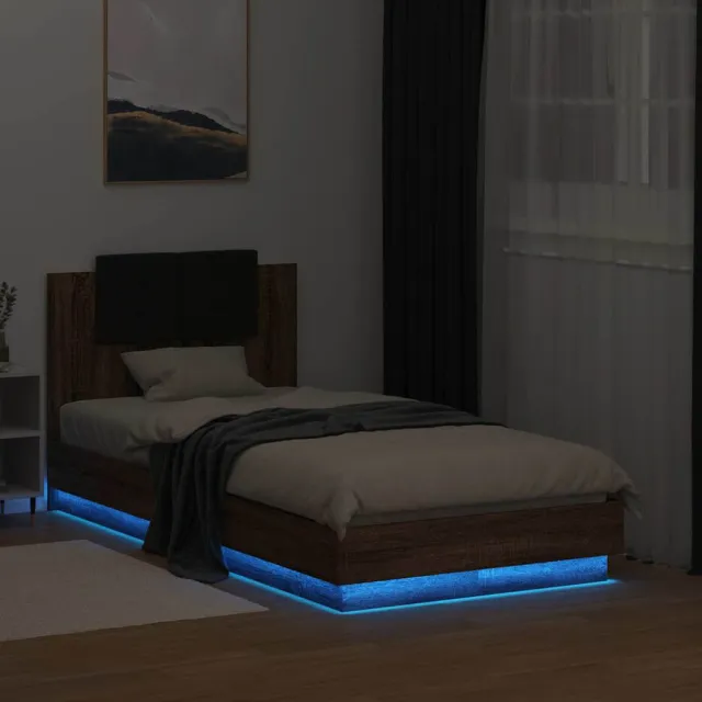 vidaXL Bedframe met hoofdbord en LED bruin eikenkleur 75x190 cm