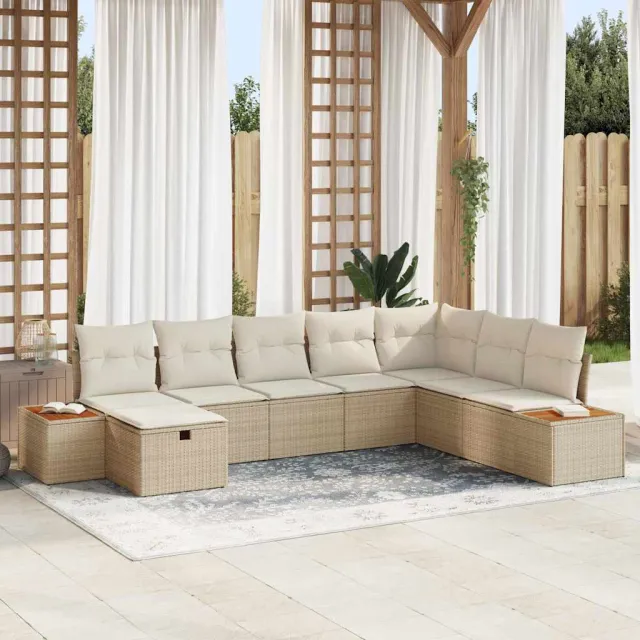vidaXL Tuinbankenset 9 st Beige poly rattan, foto 2