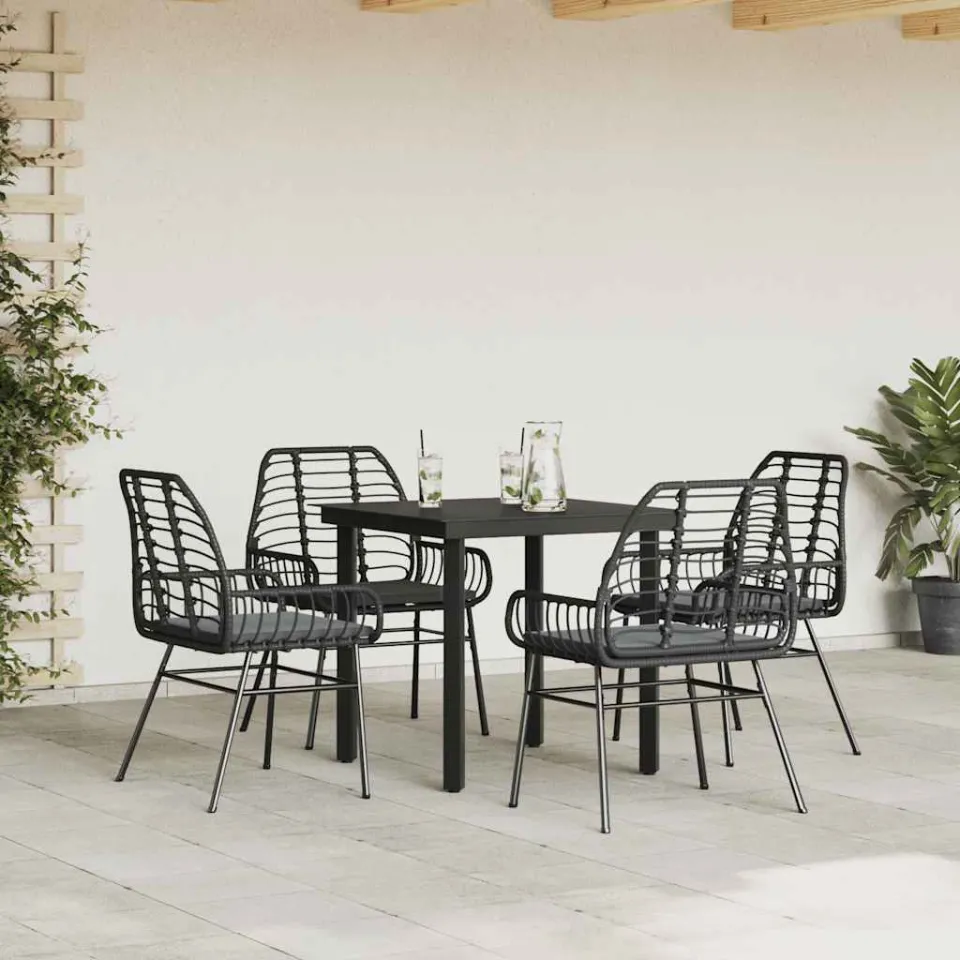 vidaXL 5-delige Tuinset met kussens poly rattan glas zwart, foto 2