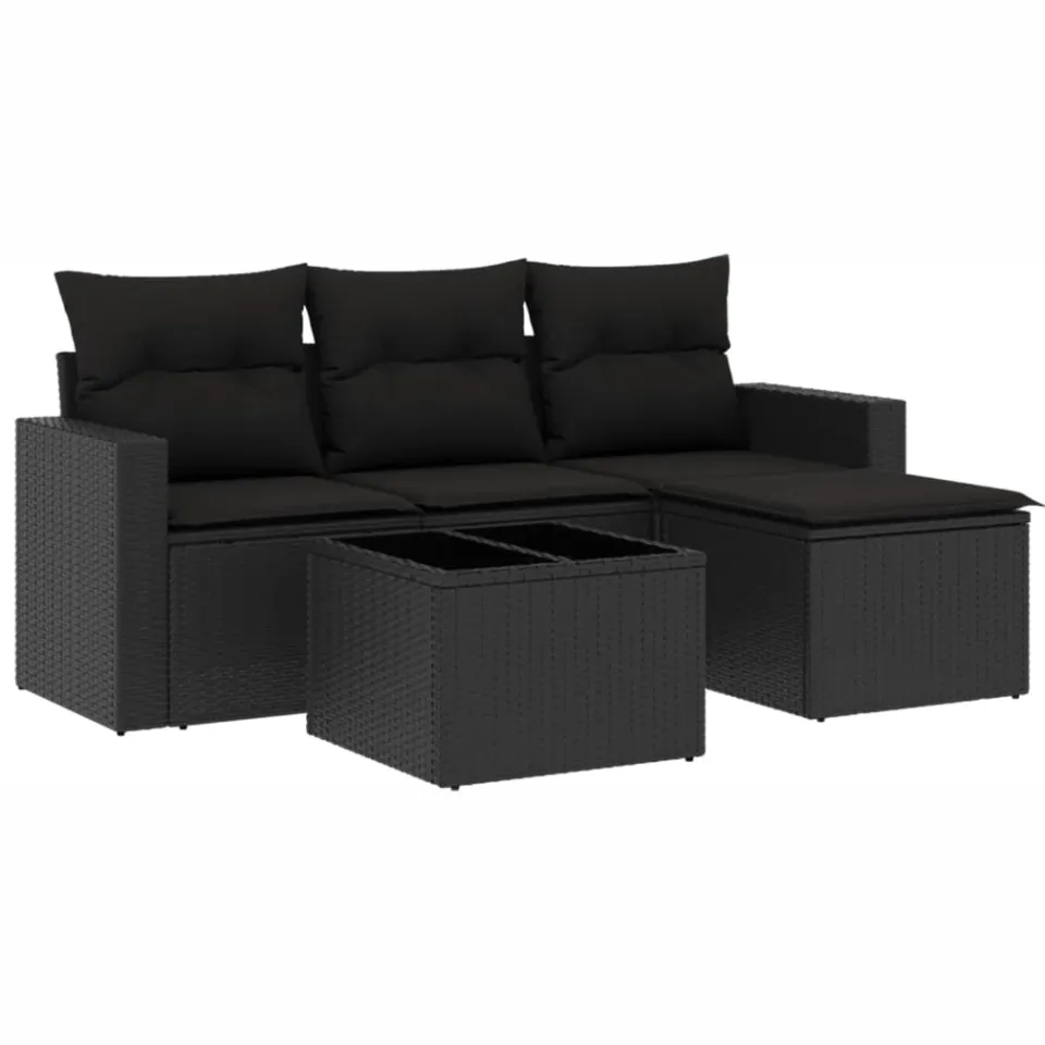 vidaXL 5-delige Loungeset met kussens poly rattan zwart, foto 3