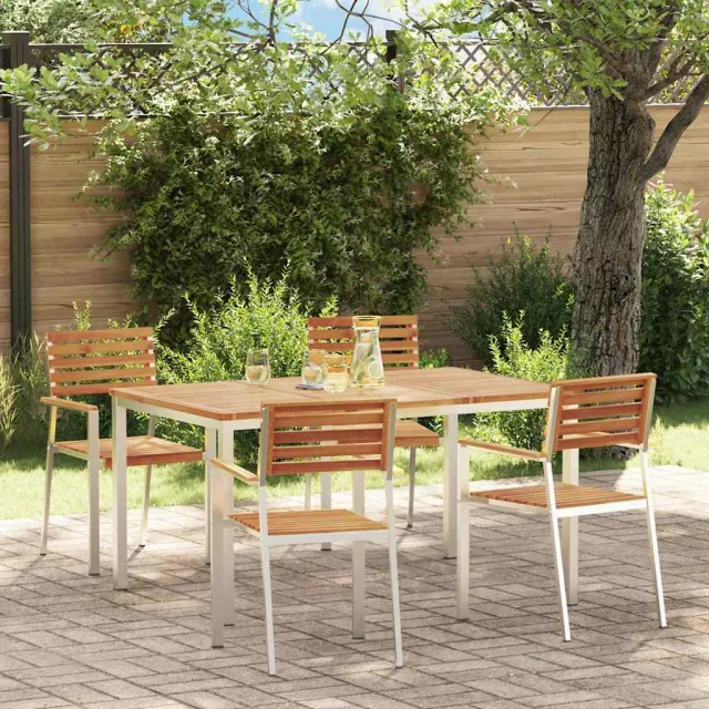 vidaXL Tuin eettafelset 5 st Massief acaciahout en roestvrij staal, foto 2