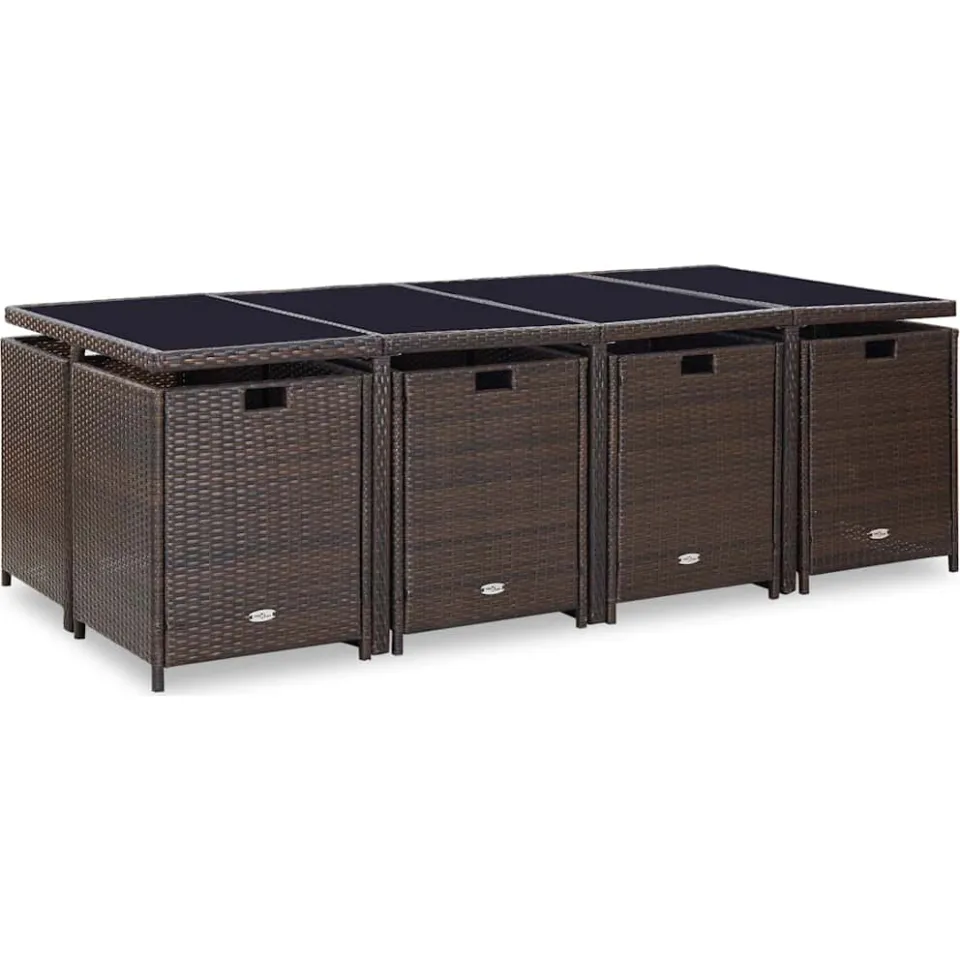 vidaXL 13-delige Tuinset met kussens poly rattan bruin, foto 3