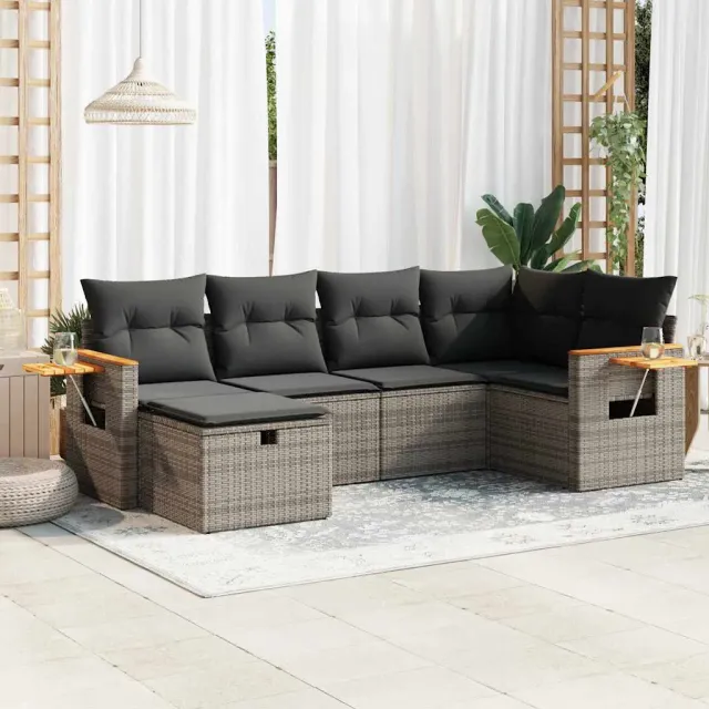 vidaXL 6-delige Loungeset met kussens poly rattan grijs, foto 2