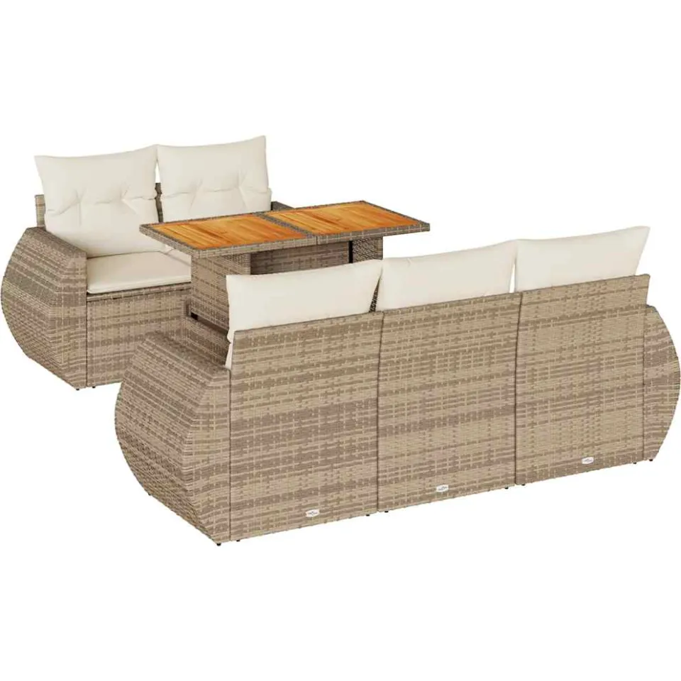 vidaXL 6-delige Loungeset met kussens poly rattan beige, foto 3