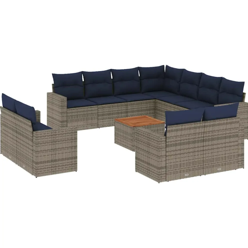 vidaXL 12-delige Loungeset met kussens poly rattan grijs, foto 3