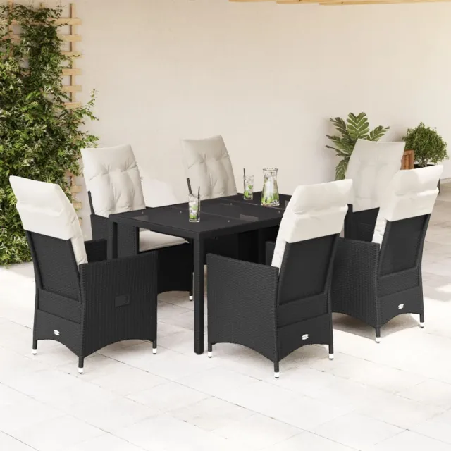 vidaXL 7-delige Tuinset met kussens poly rattan zwart, foto 2