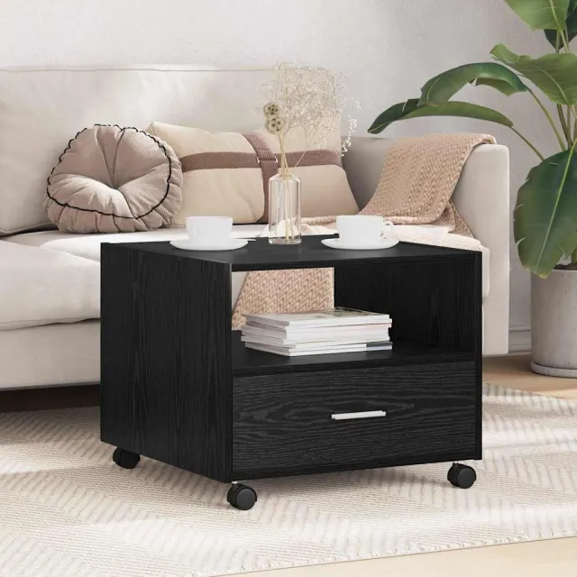 vidaXL Salontafel Zwart Eiken 55 x 55 x 45cm Bewerkt hout, foto 2