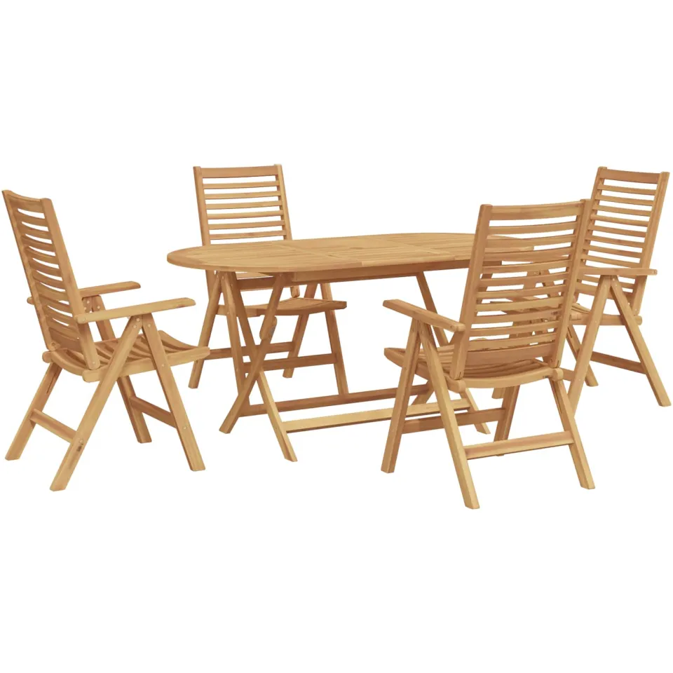 vidaXL Tuin eettafelset 5 st Bruin Massief Teakhout