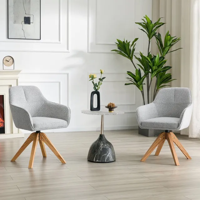 Clruro Eetkamerstoel - 2-delige set - 360° draaistoel ergonomische rugleuning - eetkamer - stof + hout - grijs / walnoot